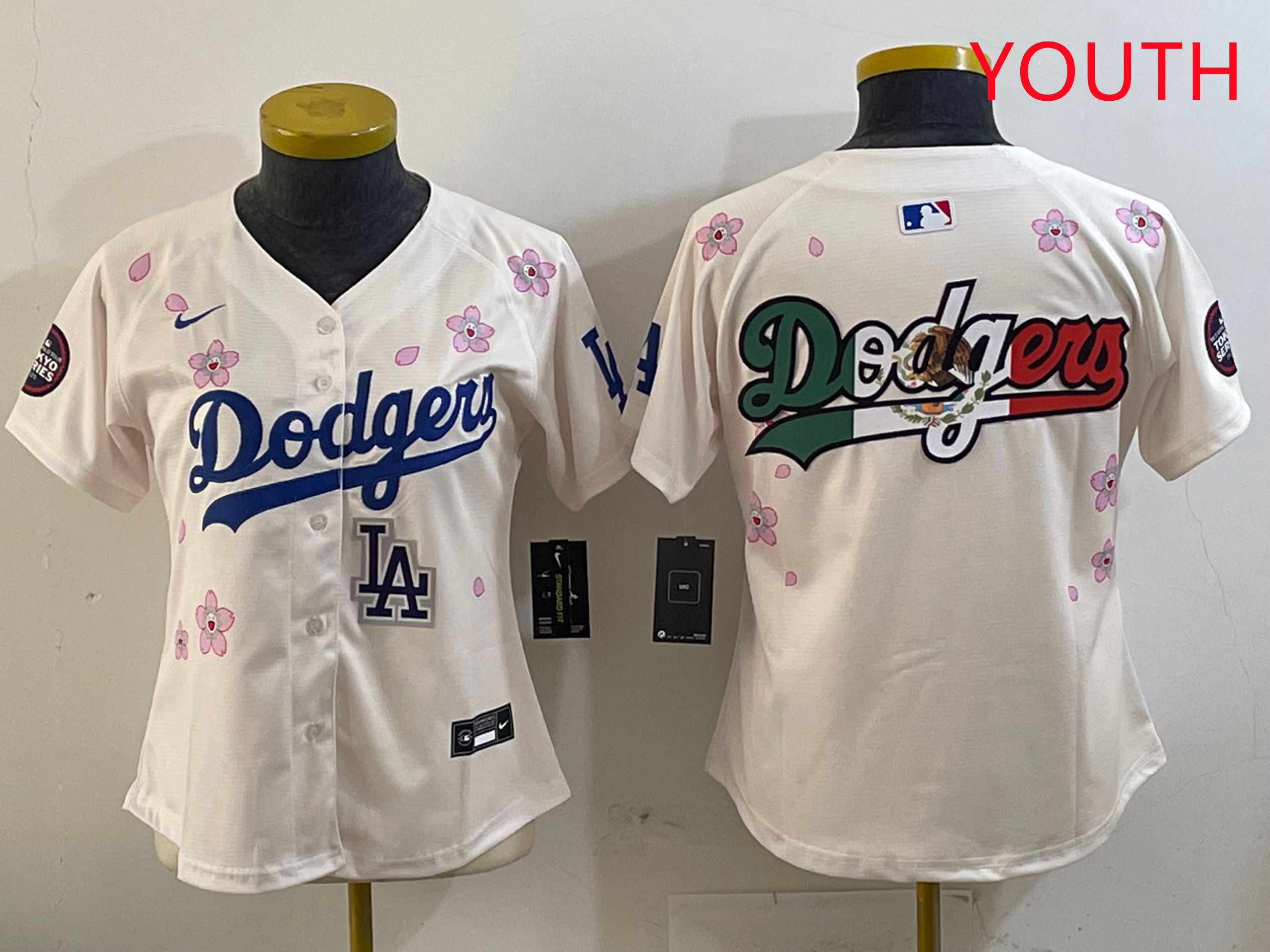 Youth Los Angeles Dodgers Blank Cream Sakura Edition 2025 Nike MLB Jersey style 12